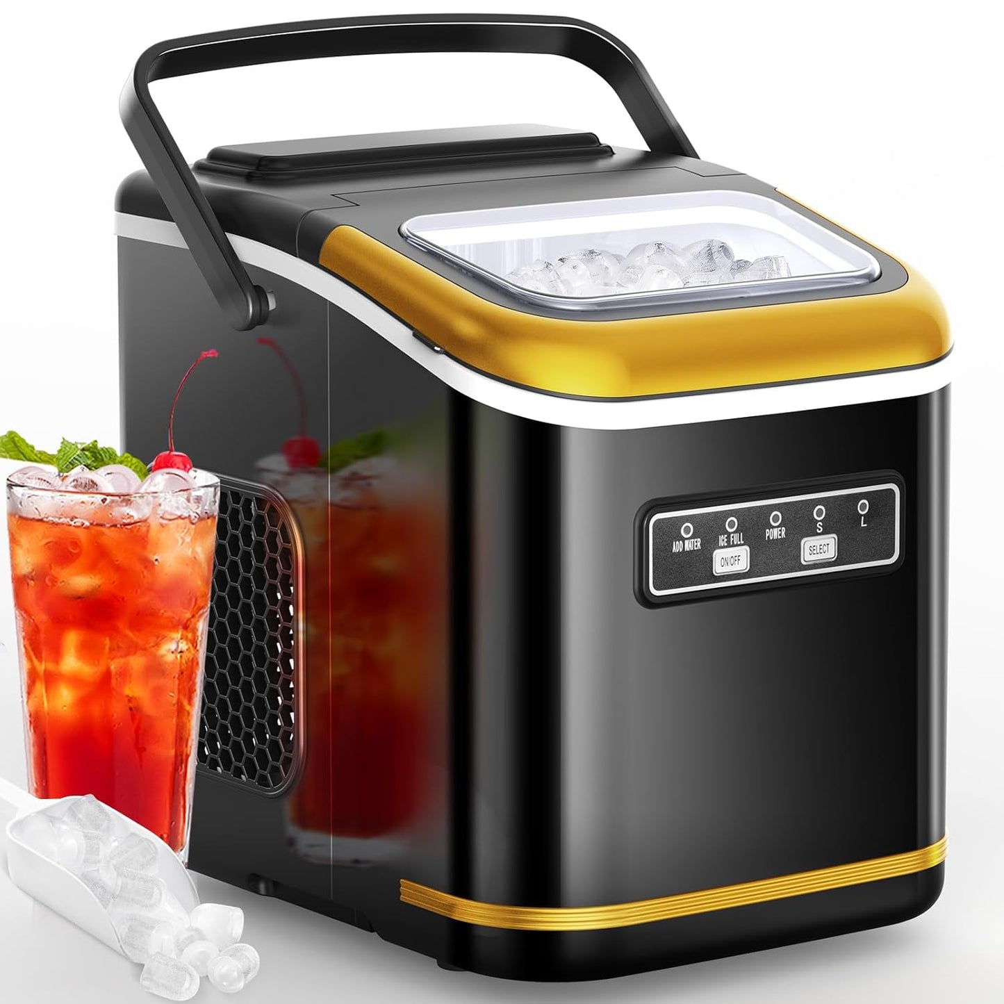 Portable Self-Cleaning Ice Maker, 26.5lbs/24Hrs, 6Mins Quick Ice - Perfect for Home Bar