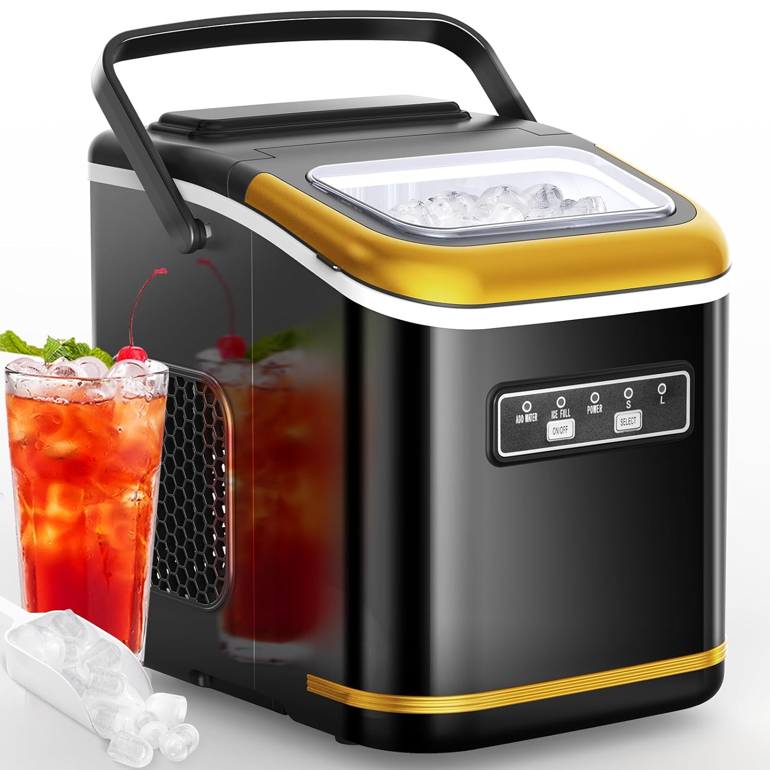 Portable Self-Cleaning Ice Maker, 26.5lbs/24Hrs, 6Mins Quick Ice - Perfect for Home Bar