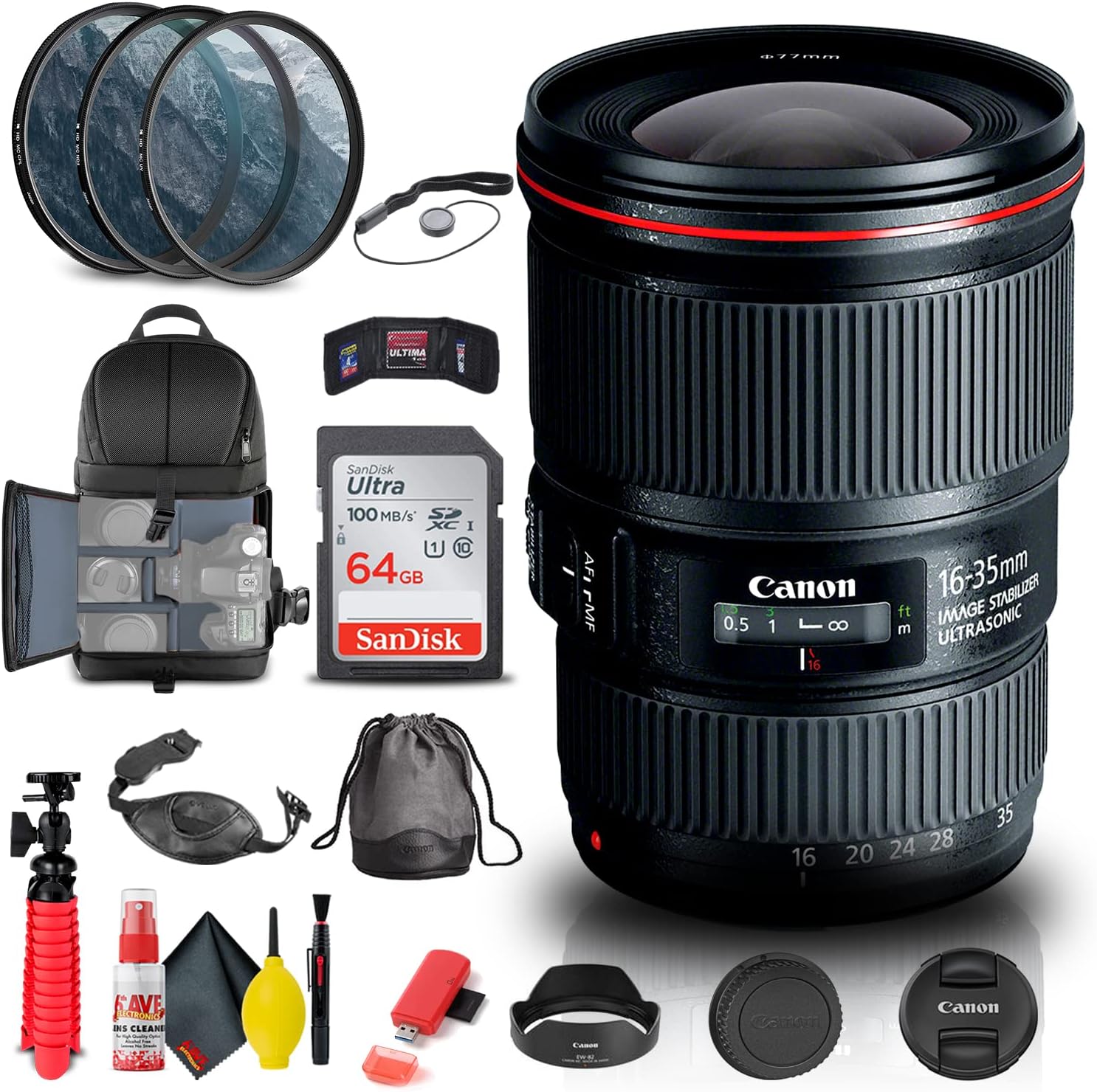 Canon EF 16-35mm f/4L IS USM Lens Bundle with Accessories