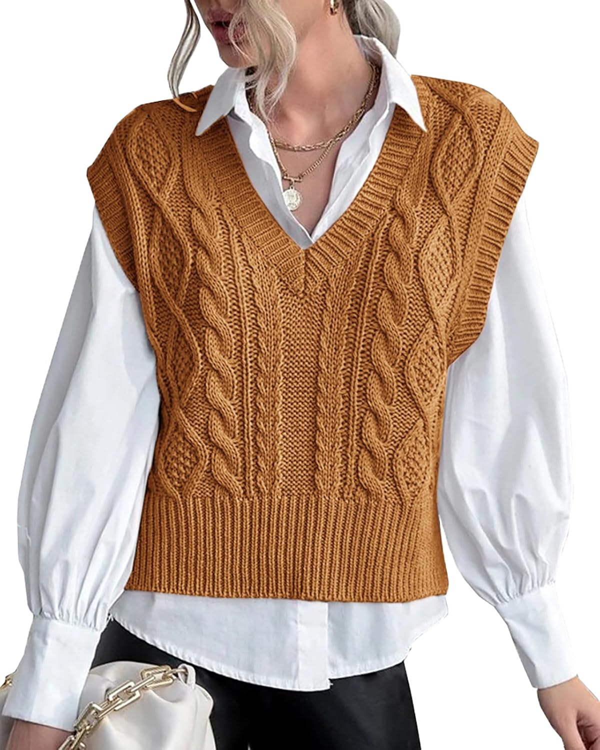 Stylish V Neck Sleeveless Sweater Vest for Women Casual Wear