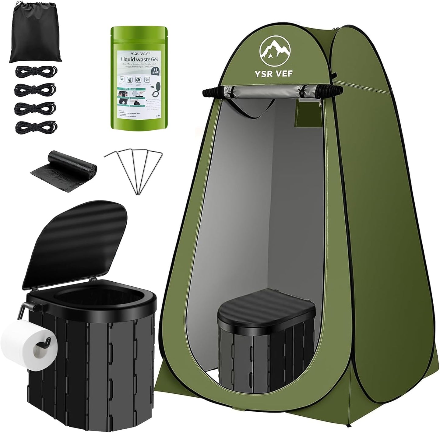 Portable Camping Toilet Kit - Privacy Tent, Poo Gel Bags