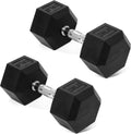 Rubber Encased Hex Dumbbell Pair 25 lb - Durable, Anti-Roll Design