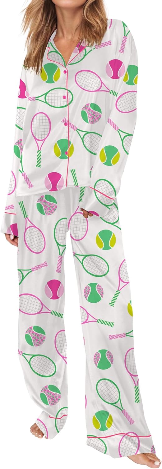Satin Pajamas for Women Set Long Sleeve Button Down Sleepwear