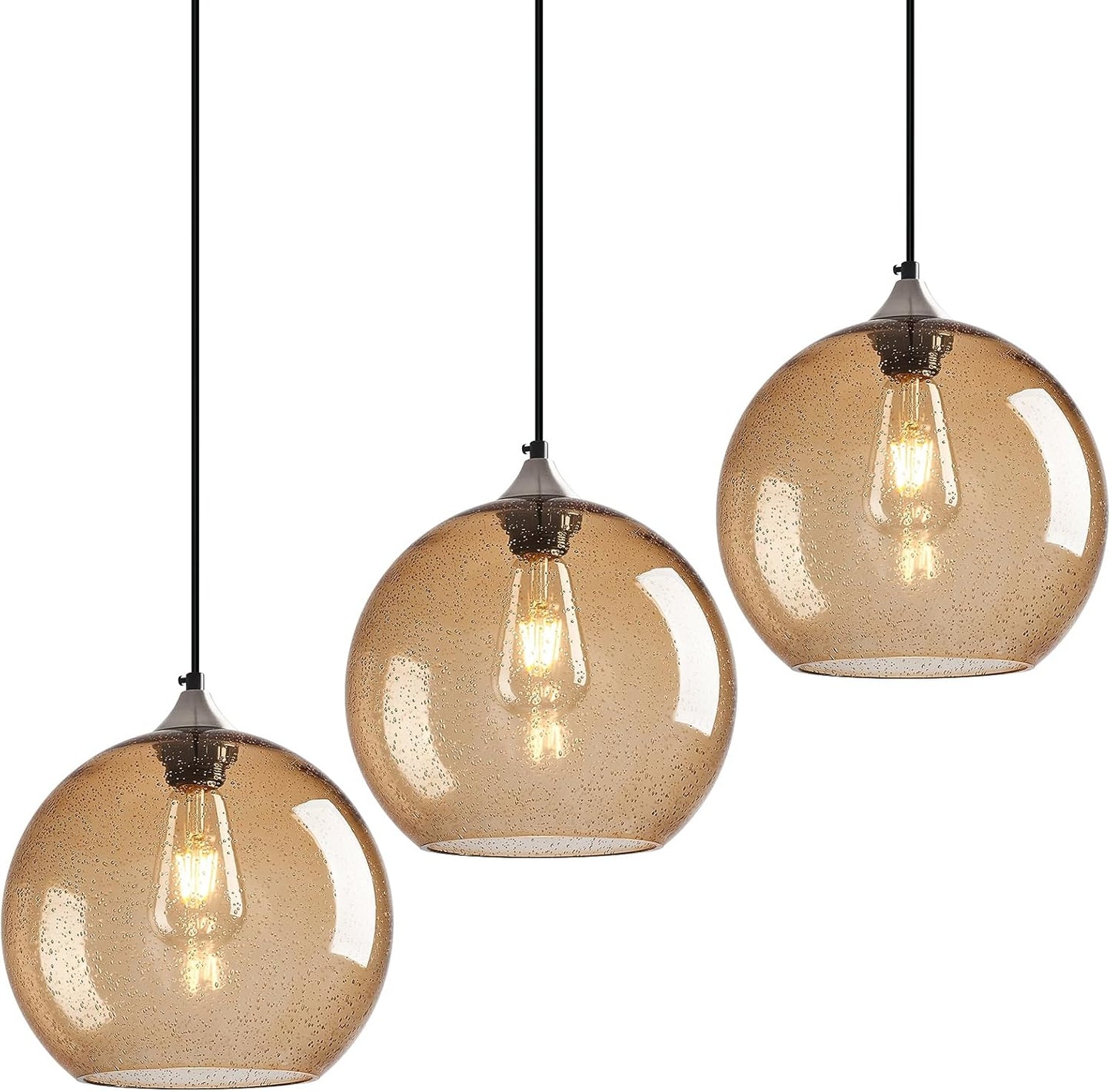 Light Brown Glass Pendant Lights for Modern Kitchen Island