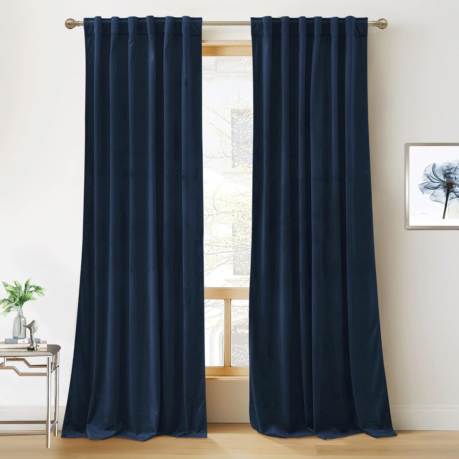 RYB Home Navy Blue Velvet Door Curtains for Elegant Bedrooms