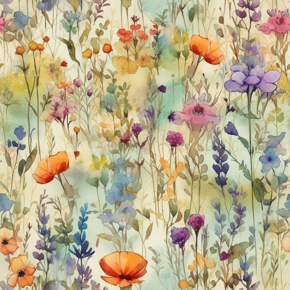 Boho Watercolor Wildflower Peel and Stick Wallpaper for Home