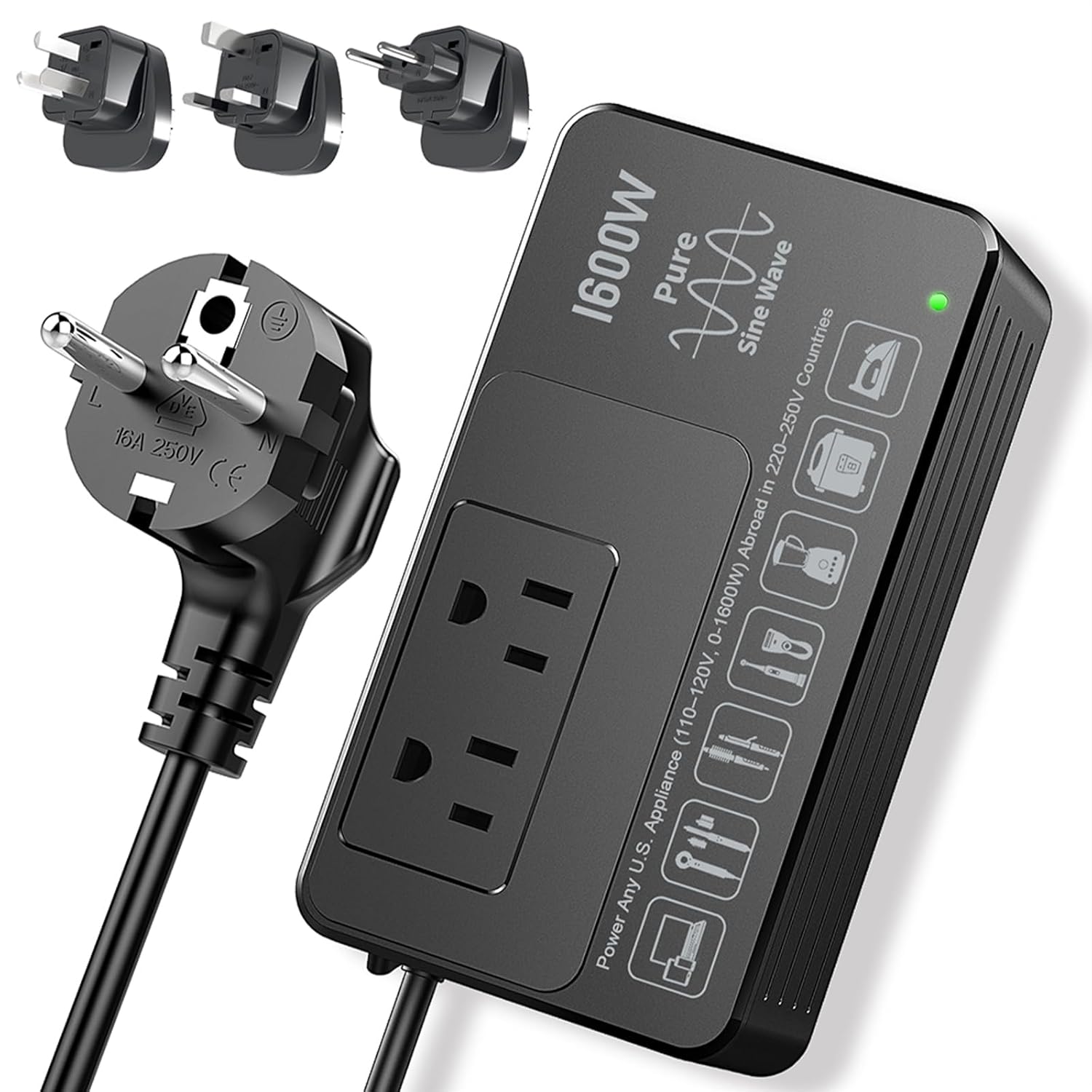 1600W 220V to 110V Voltage Converter for International Travel