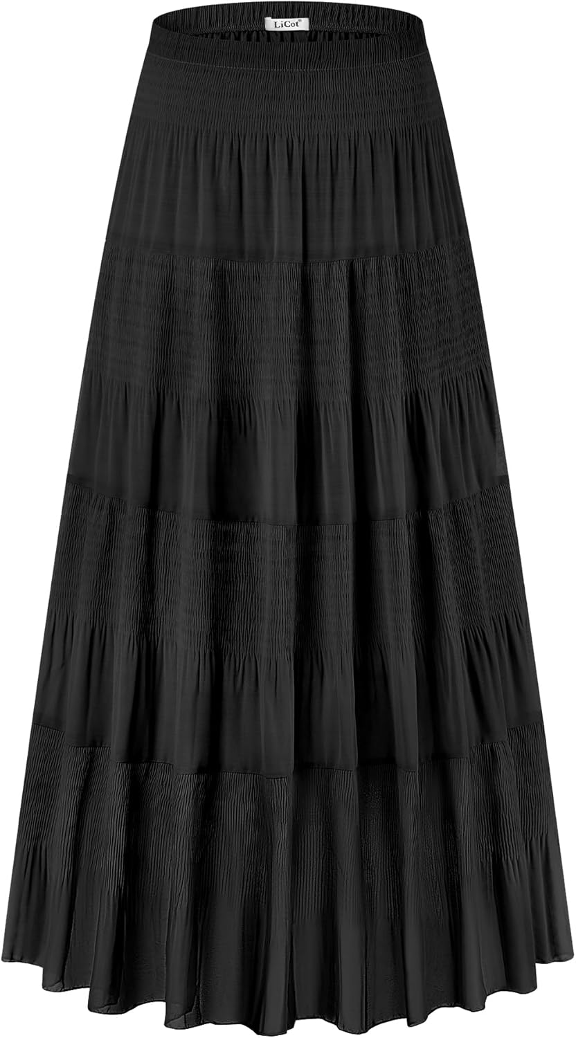 Women's Maxi Skirt with Pockets High Waisted A-Line Style