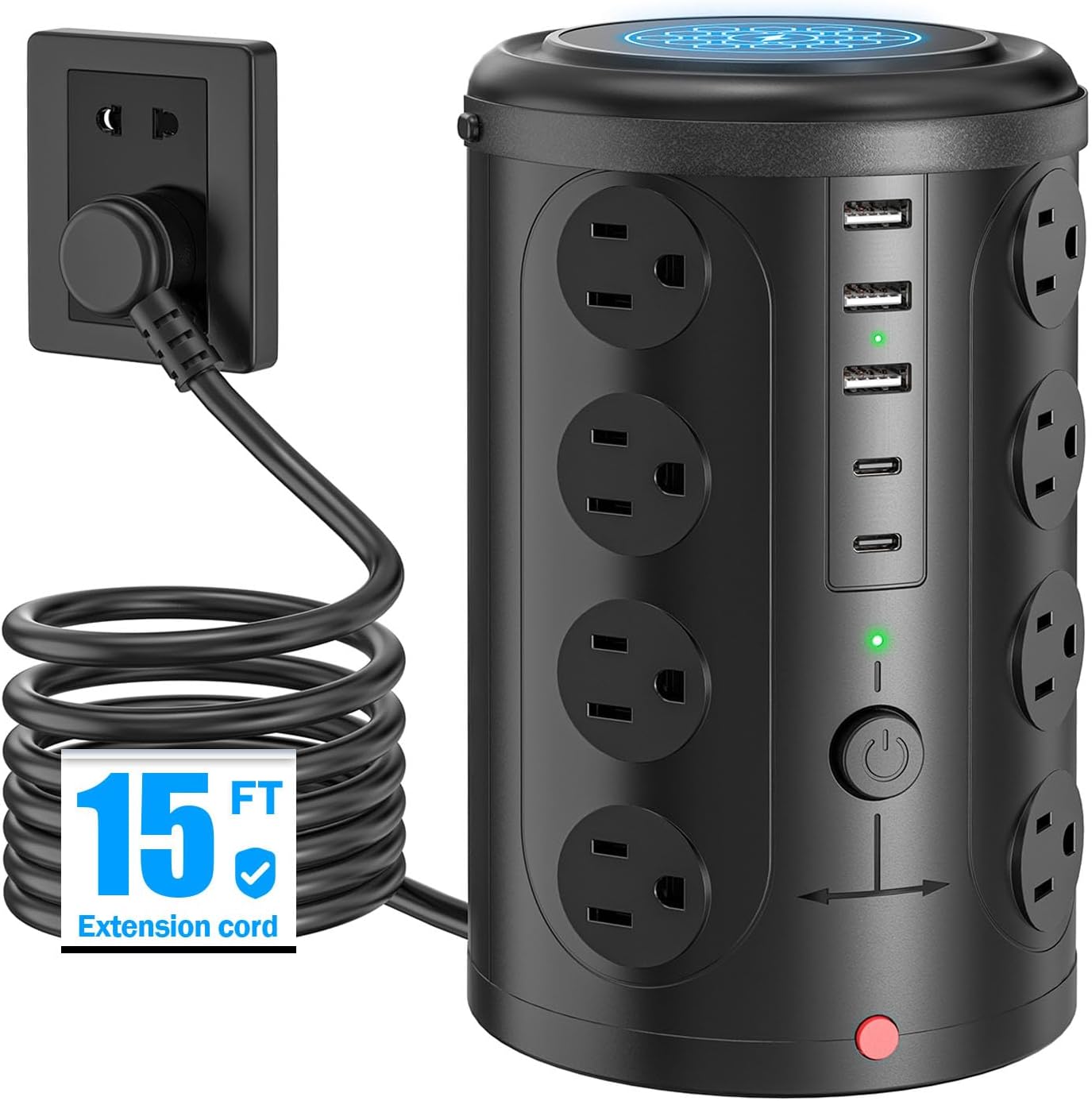 Power Strip Tower Surge Protector with 16 Outlets and USB Ports