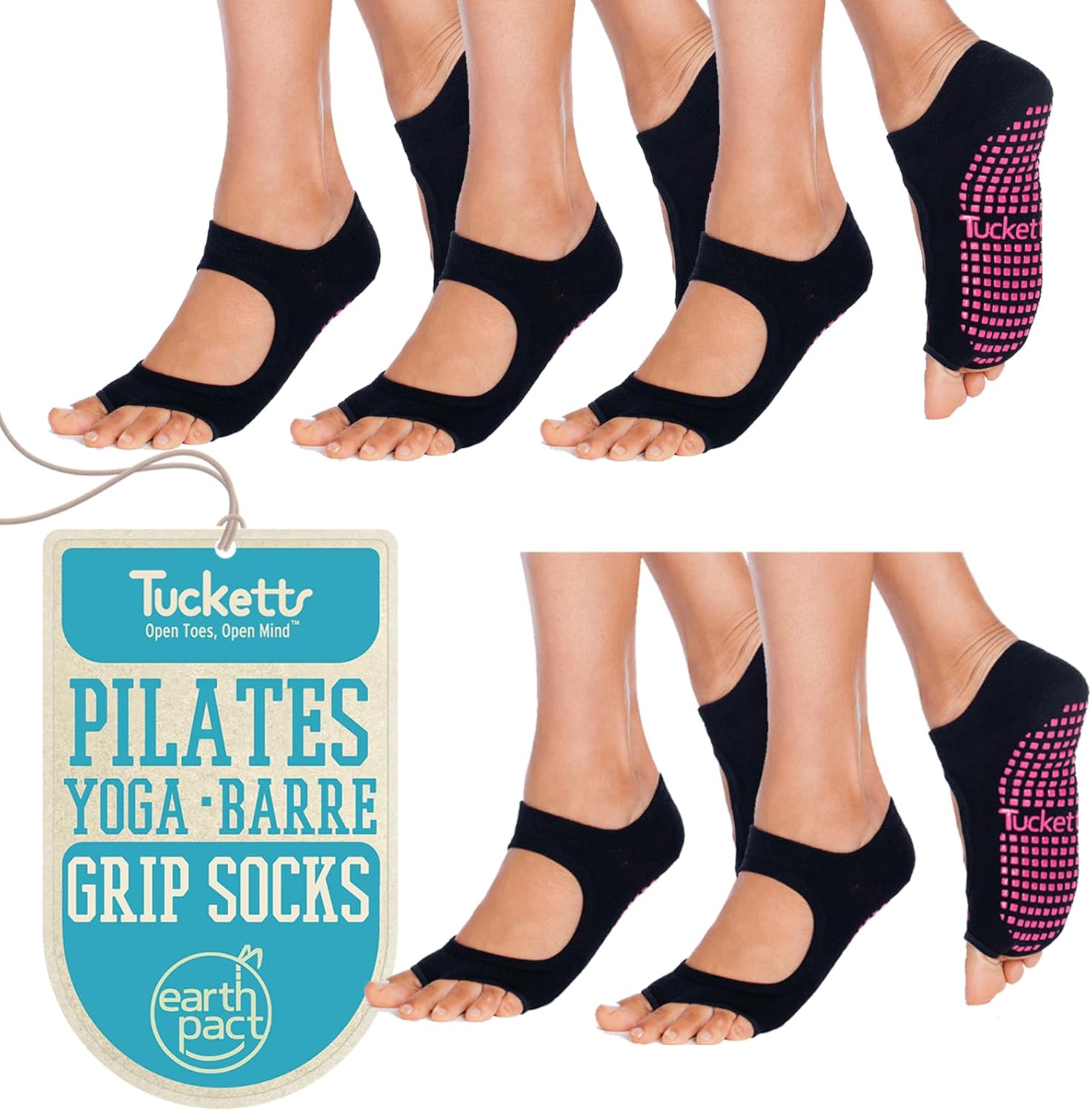Toeless Pilates Socks with Grips for Women - Non-Slip Stability