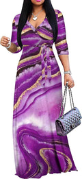 FANDEE Plus Size Maxi Dress V-Neck 3/4 Sleeve - Comfortable