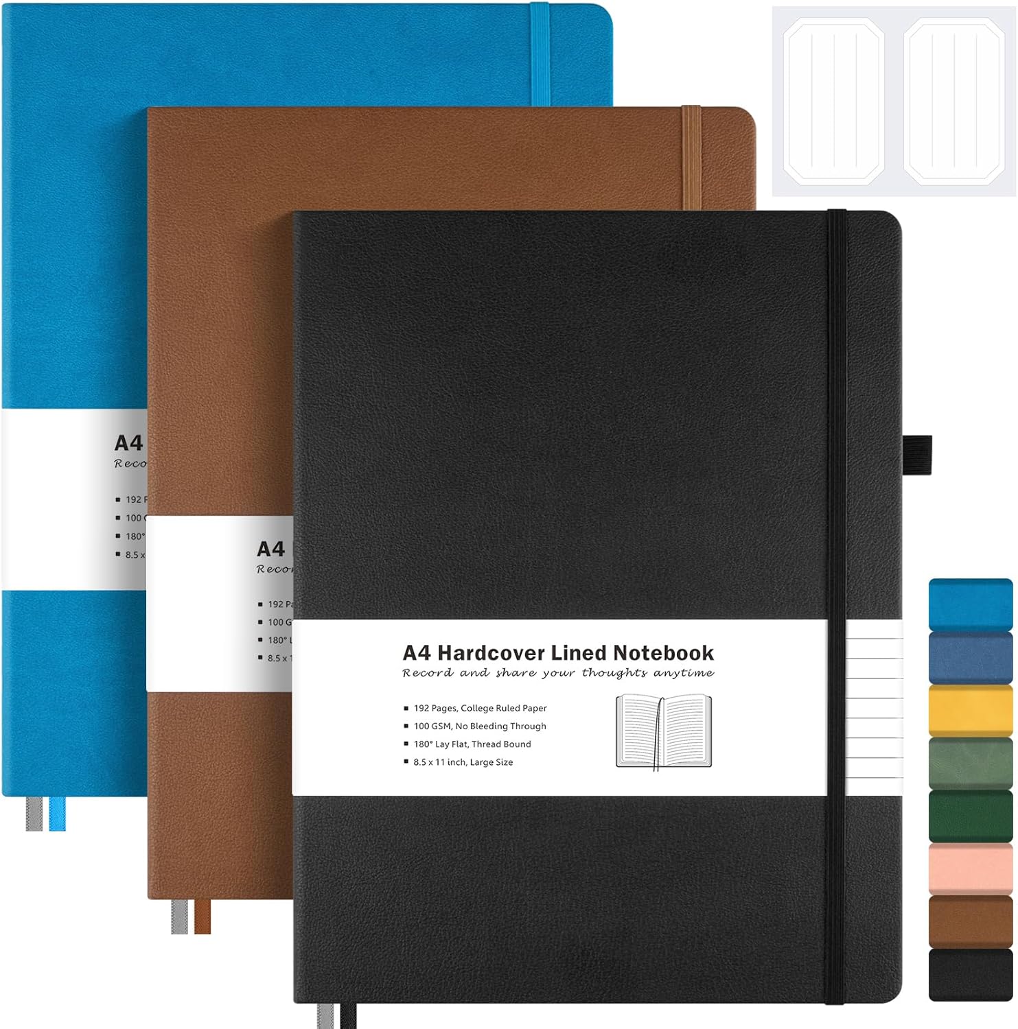 3 Pack College Ruled Notebook for Work, A4 Leather Journal