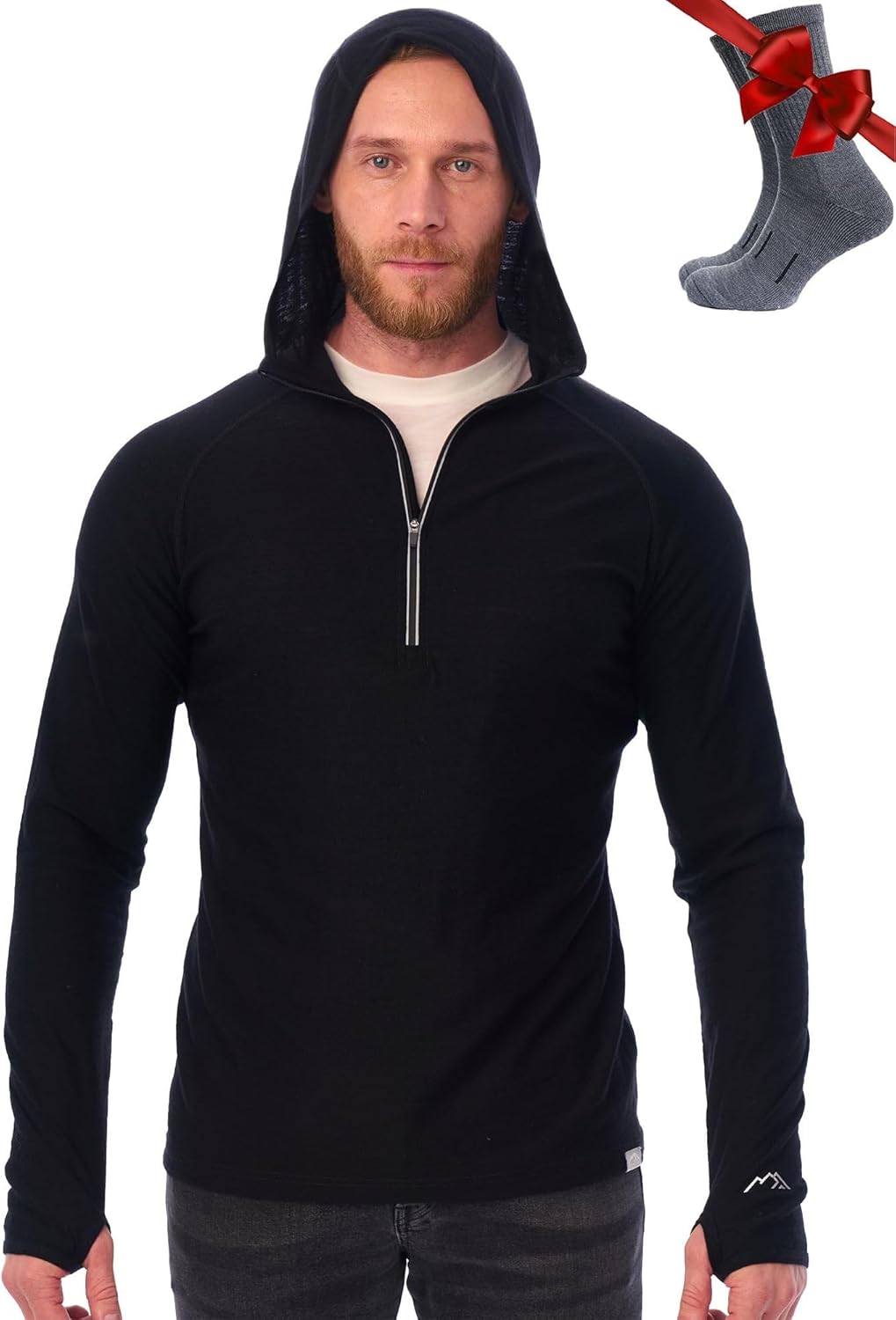 Merino Wool Hoodie Men - Slim Fit Thermal Long Sleeve Shirt