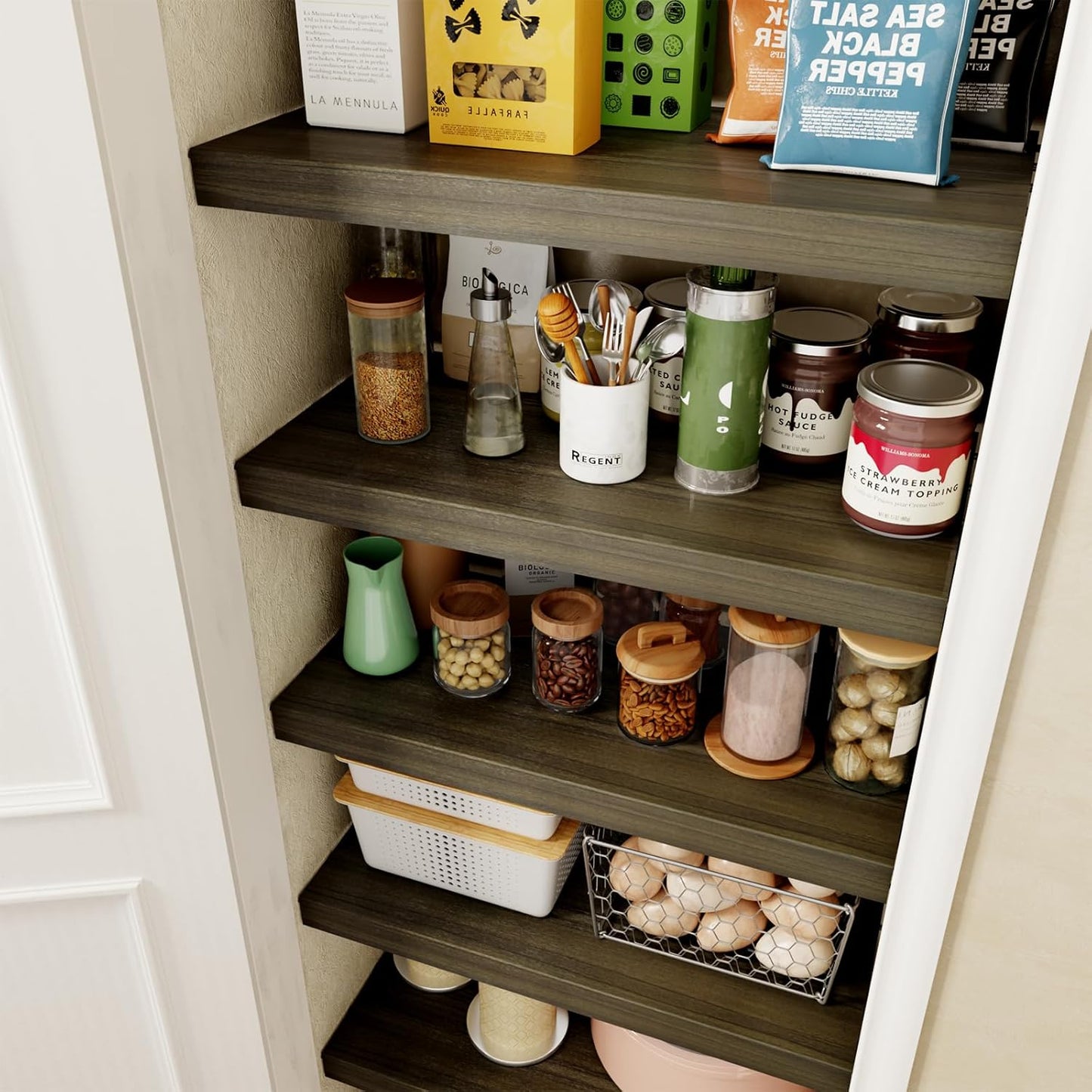 6 PCS Wire Rack Covers for Pantry with Rustic Wood Grain Style