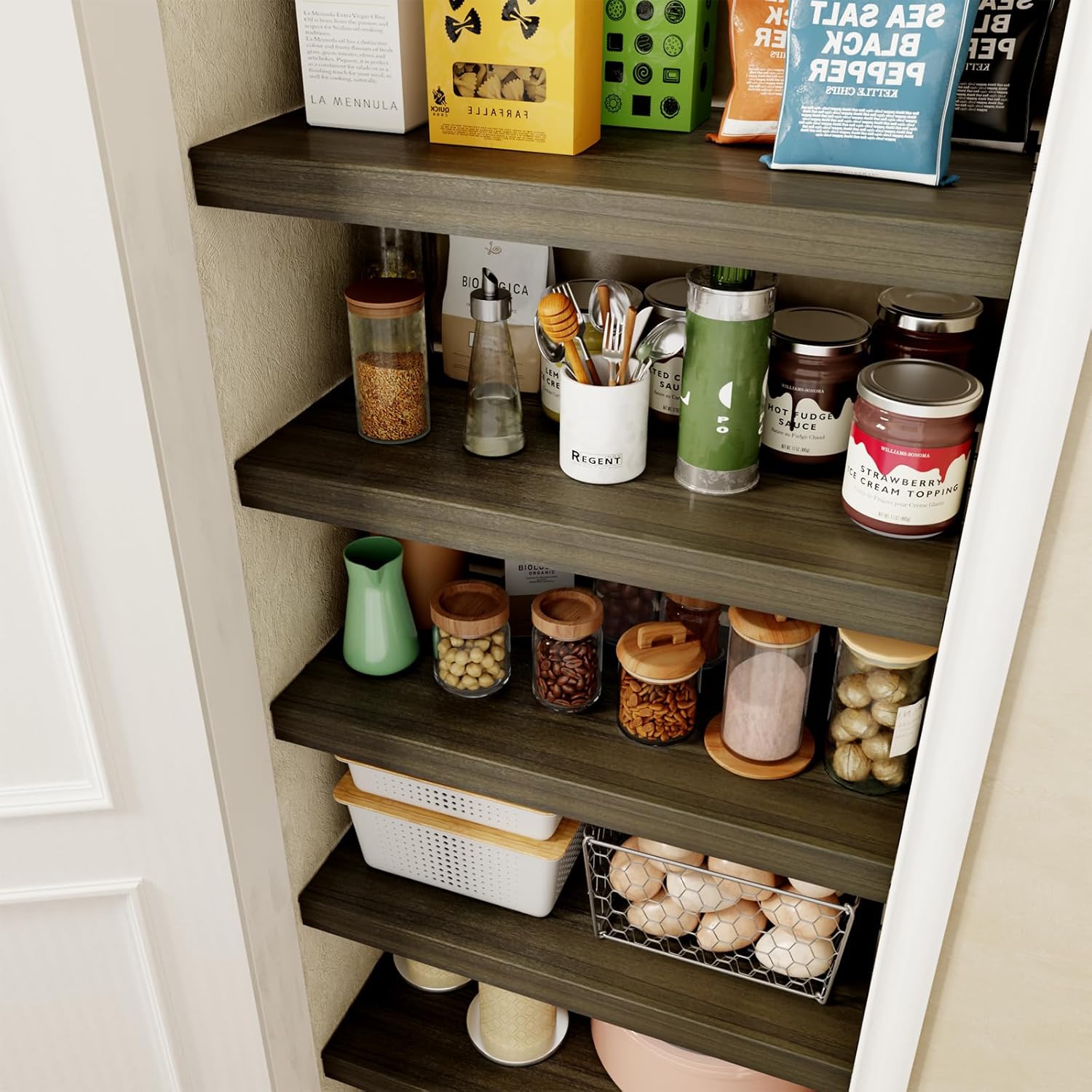 6 PCS Wire Rack Covers for Pantry with Rustic Wood Grain Style