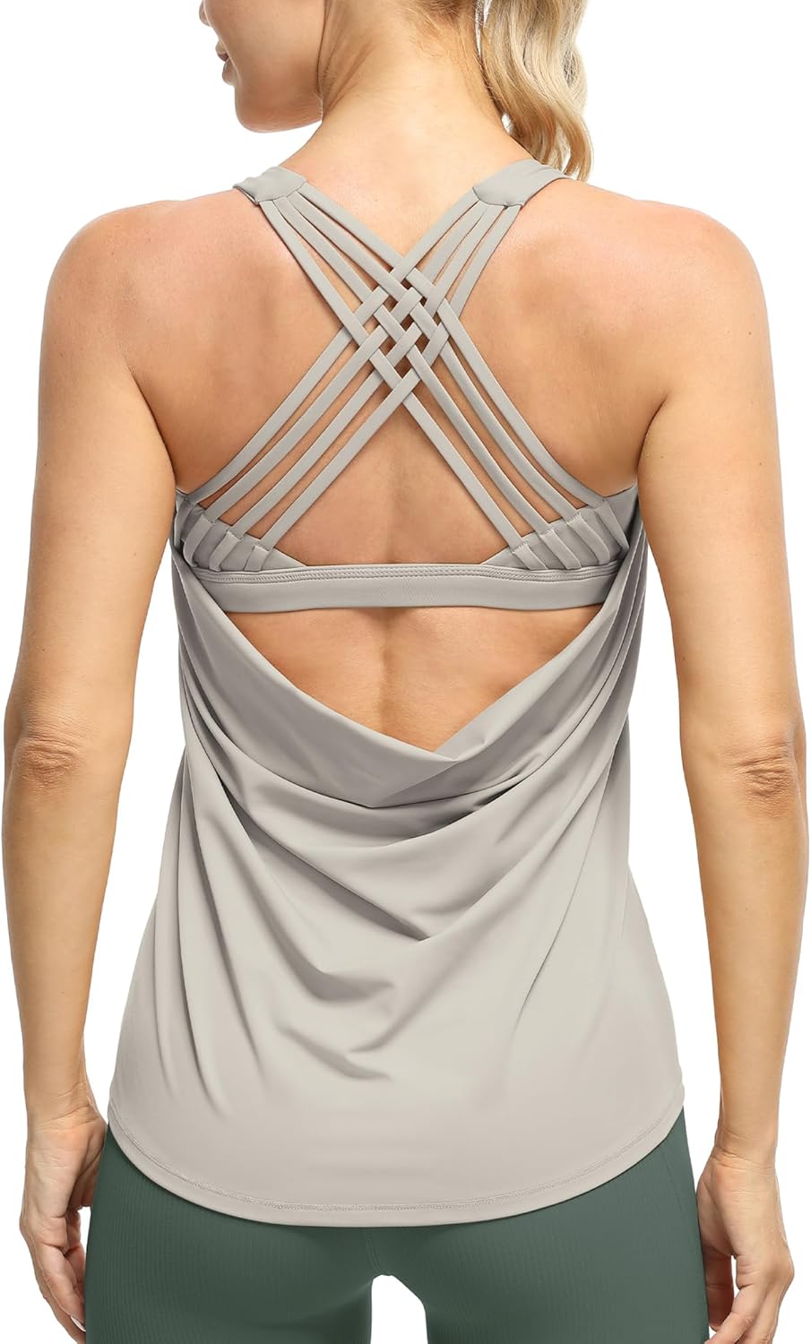 icyzone Women's Open Back Workout Tank Tops with Built-in Bra