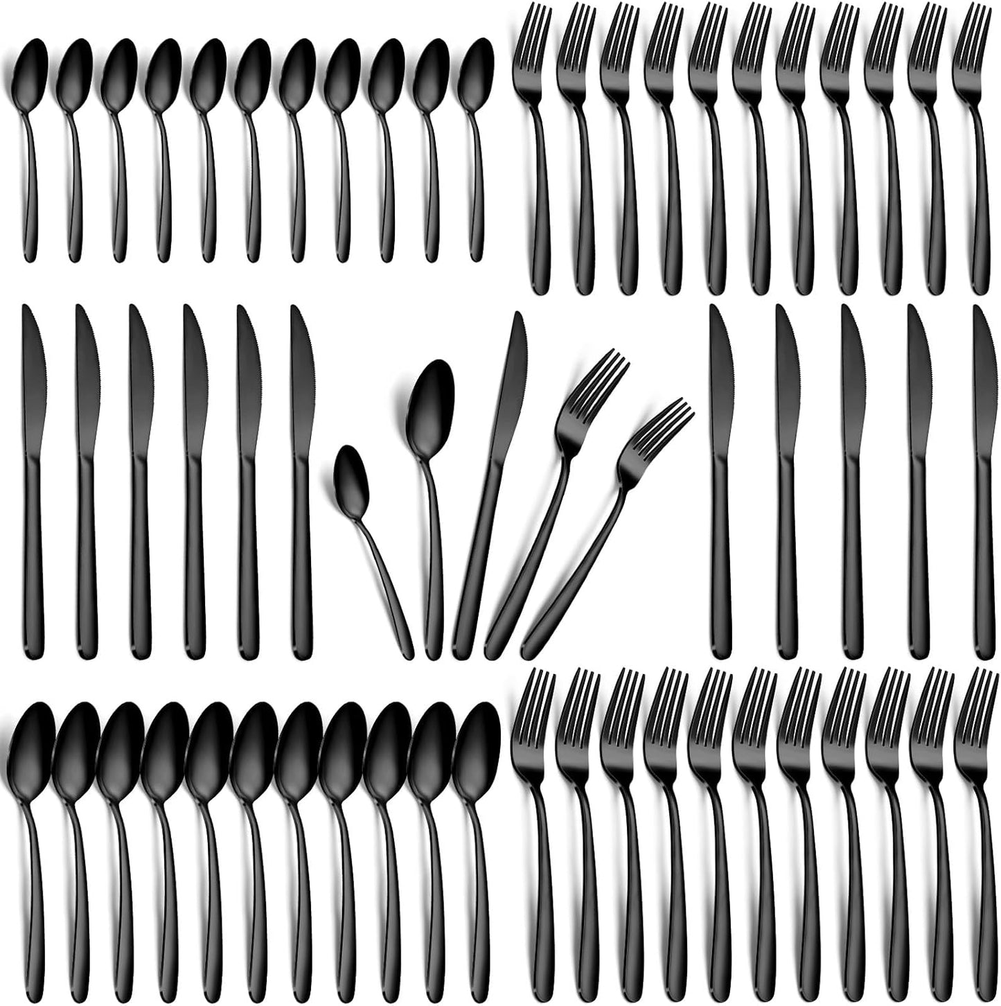 60PCS Black Silverware Set for 12 - Elegant Stainless Steel Utensils