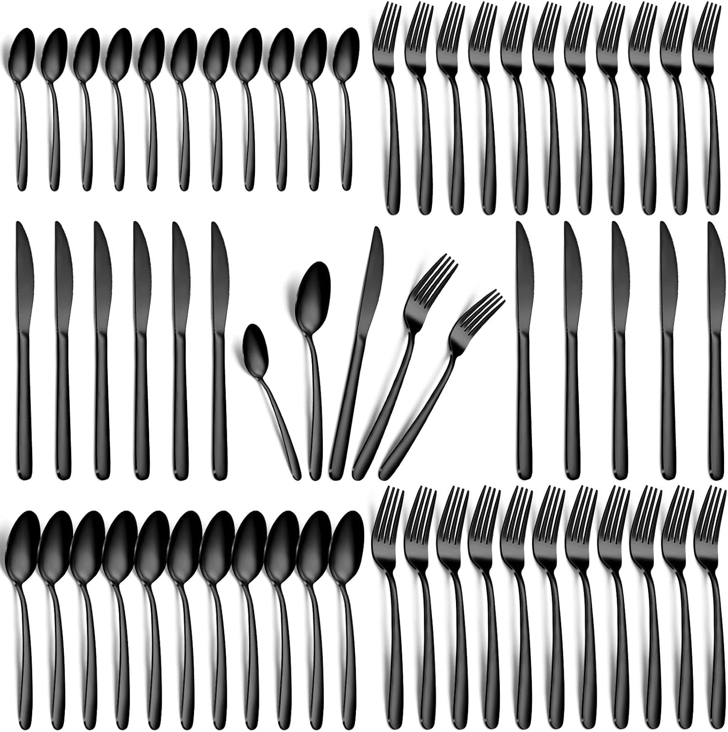 60PCS Black Silverware Set for 12 - Elegant Stainless Steel Utensils