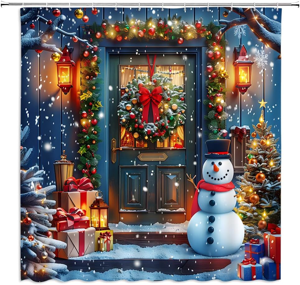Christmas Snowman Shower Curtain Set