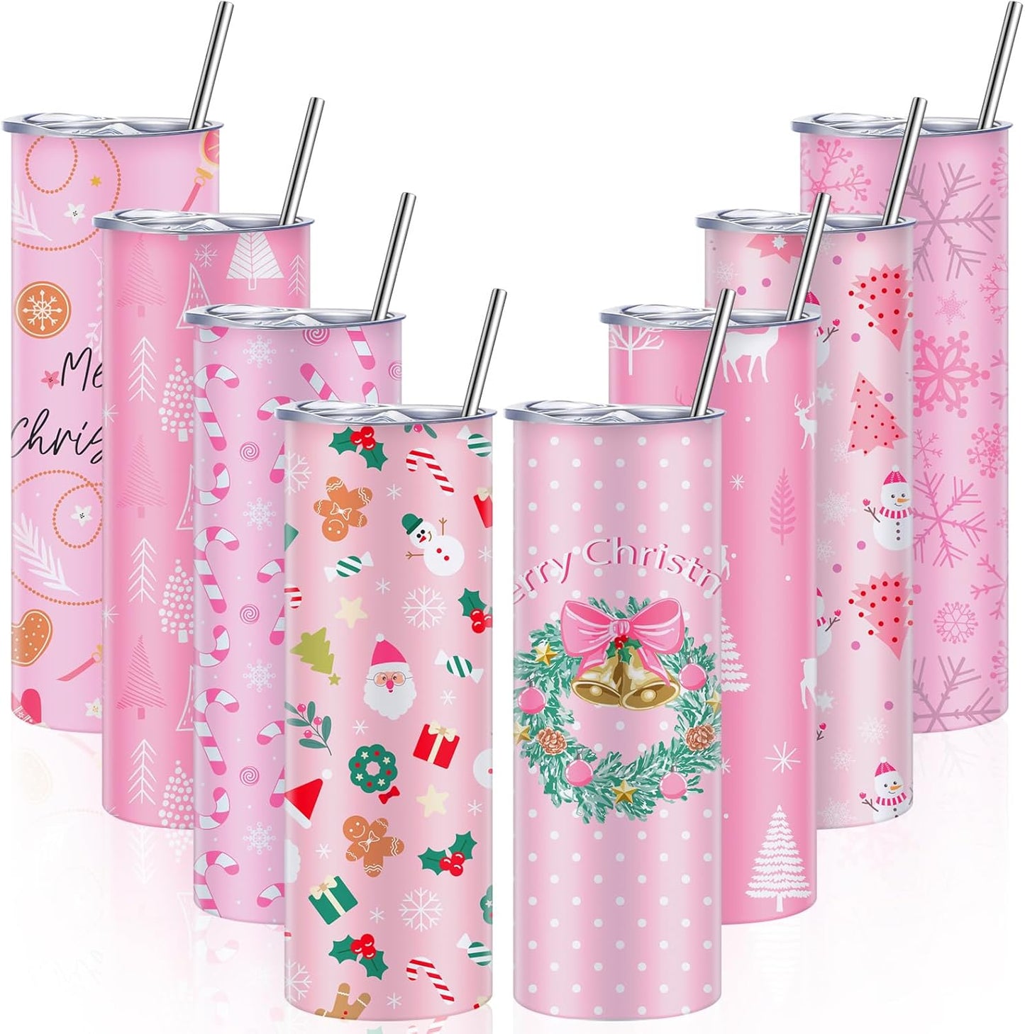 Sliner 8 PCS Christmas Tumbler Set with Lid and Straw for Gifts