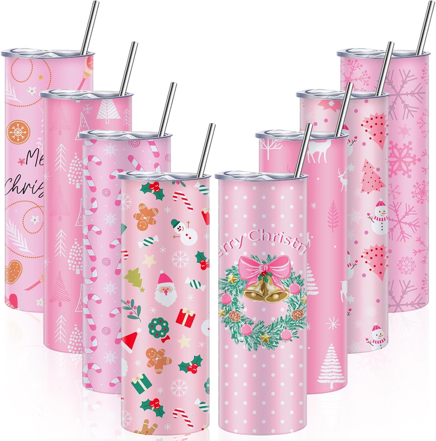 Sliner 8 PCS Christmas Tumbler Set with Lid and Straw for Gifts
