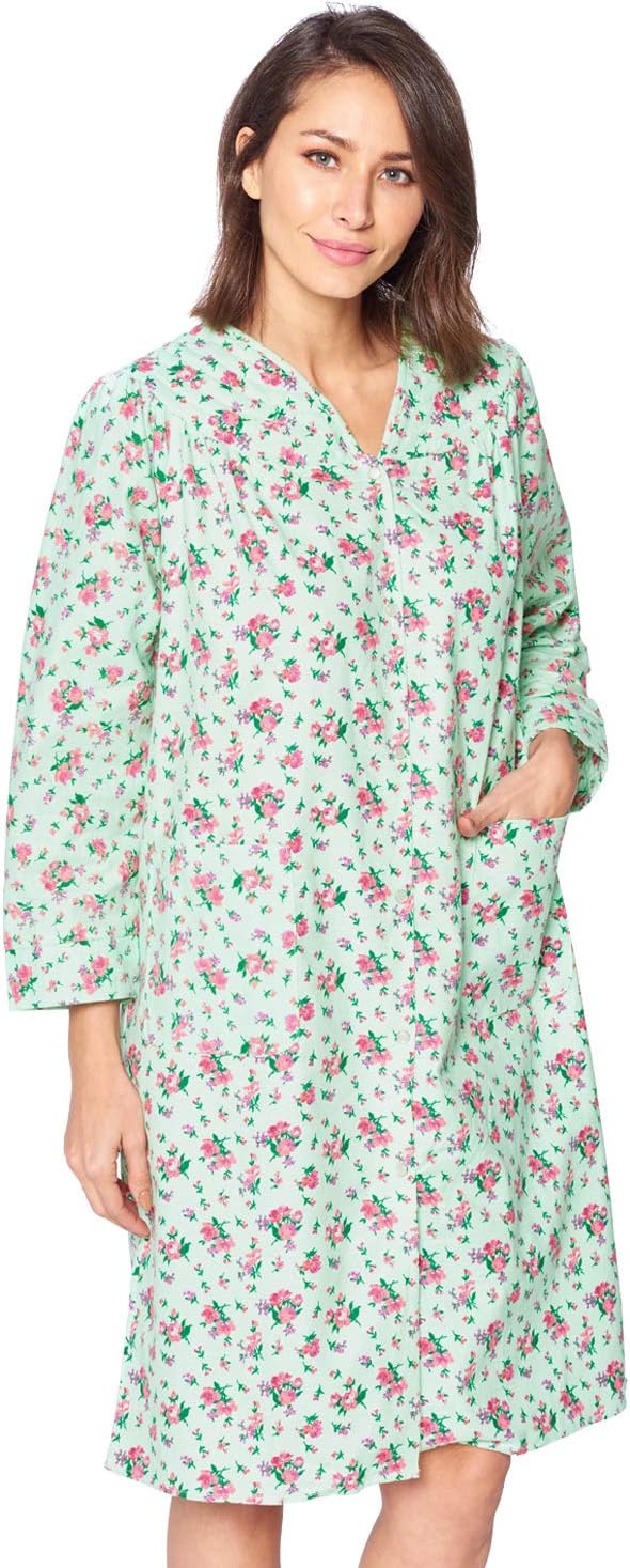 Floral Snap Front Flannel Duster for Women - Cozy Lounger Dress