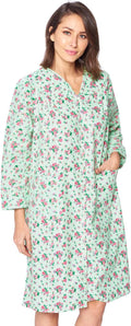 Women's Floral Snap Front Flannel Duster Lounger Dress - Cotton