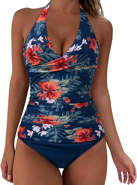 SUUKSESS Women Sexy Halter Tankini Bathing Suits for Summer