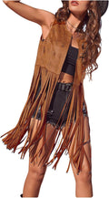 Women's Fringe Vest Faux Suede Sleeveless Boho Tassel Jacket - Casual