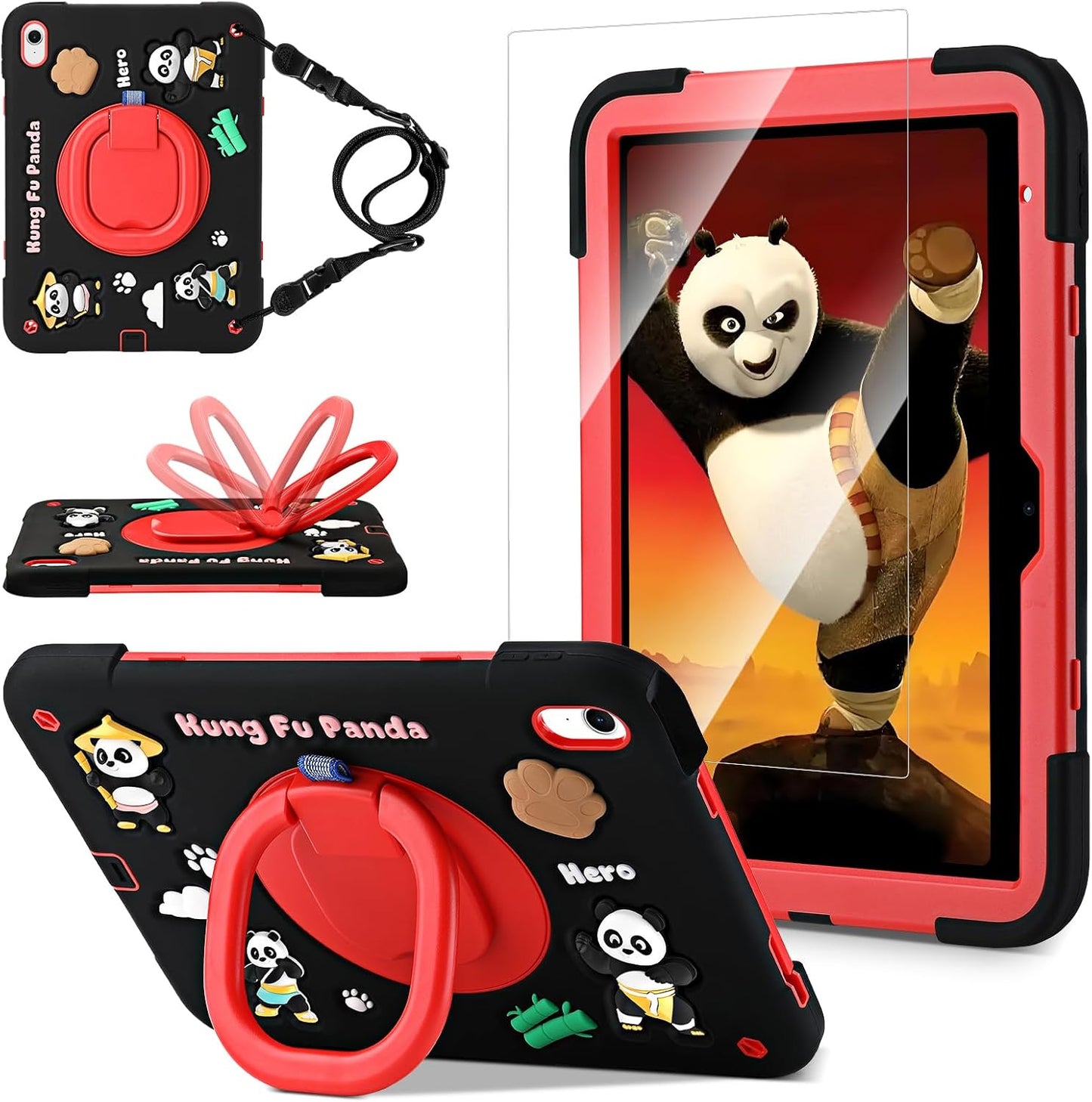 3D Panda Warrior Case for iPad 11th and 10th Generation Kids