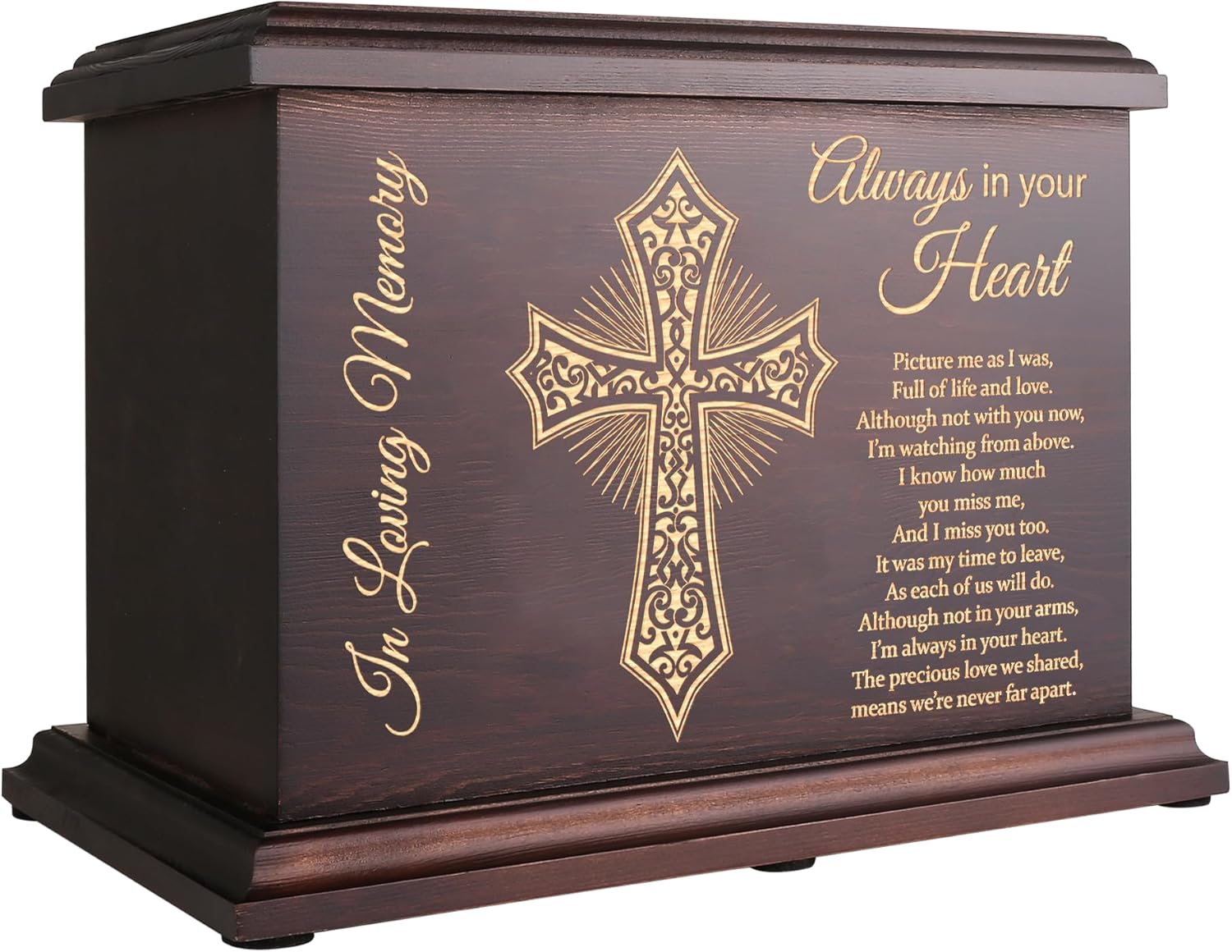 Cremation Memorial Urns for Human Ashes, Large Wooden Casket