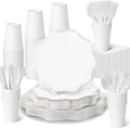350 Pcs Cute White Party Supplies Set for 50 Guests - Disposable
