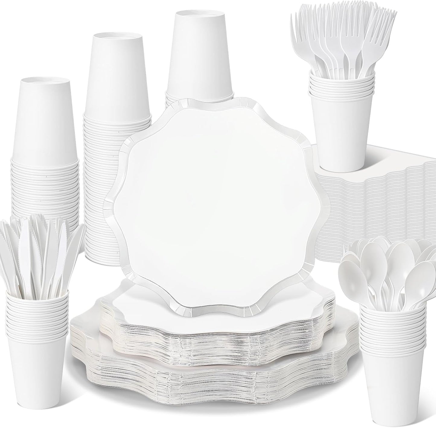 350 Pcs Cute White Party Supplies for Weddings and Birthdays