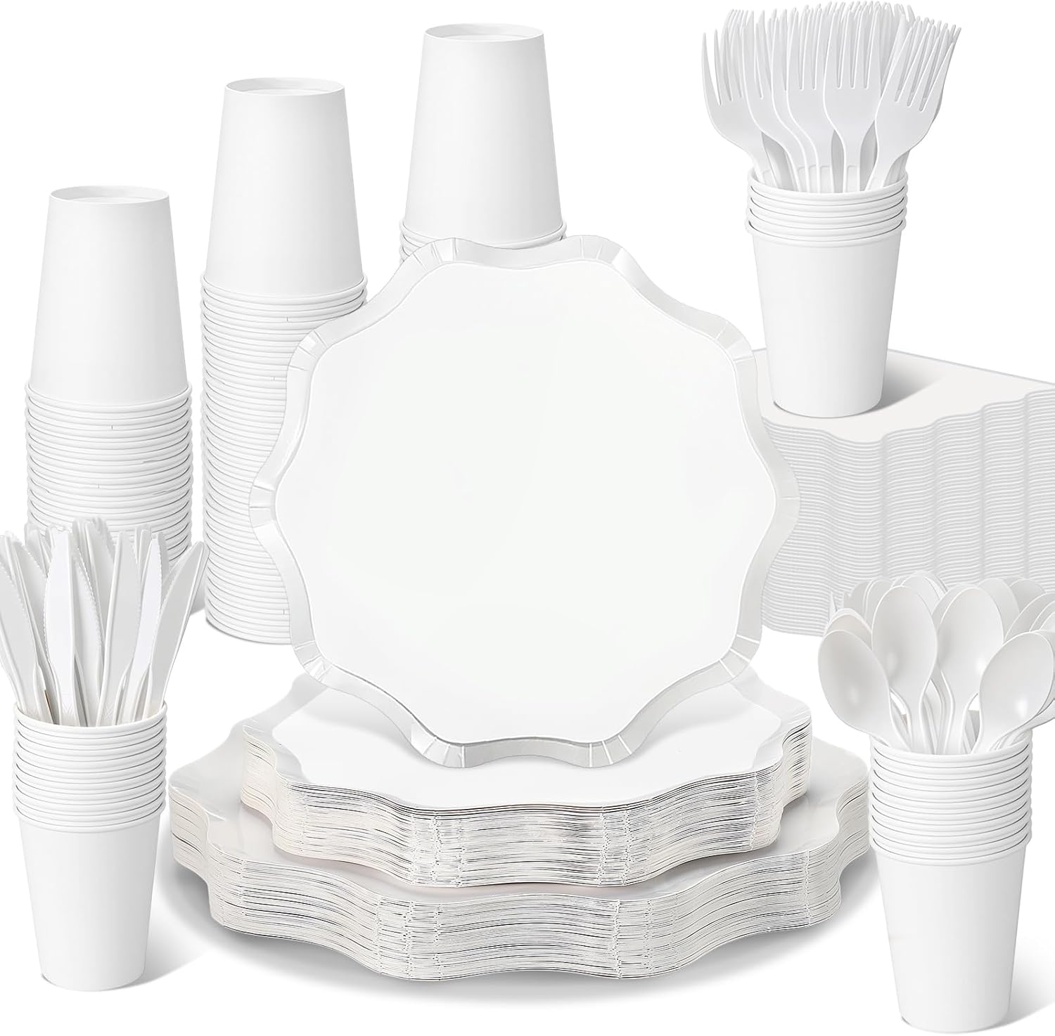 350 Pcs Cute White Party Supplies for Weddings and Birthdays