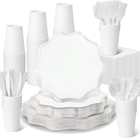 350 Pcs Cute White Party Supplies for Weddings and Birthdays