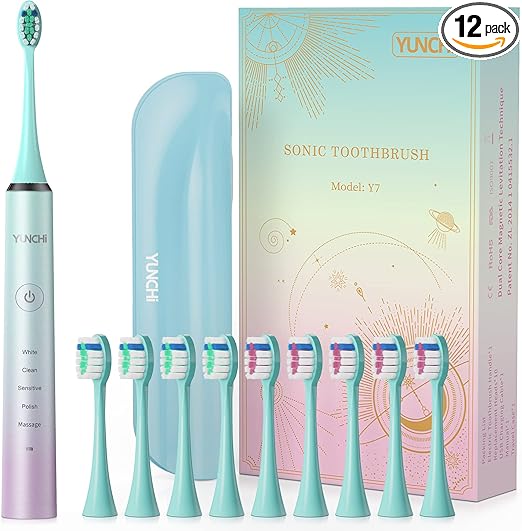YUNCHI Electric Toothbrush for Adults & Kids with 10 Brush Heads