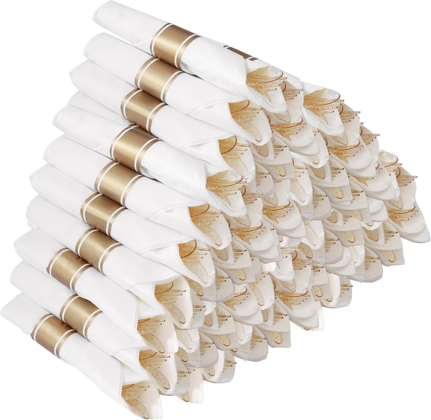 Pre Rolled Gold Glitter Plastic Silverware Set for Any Occasion