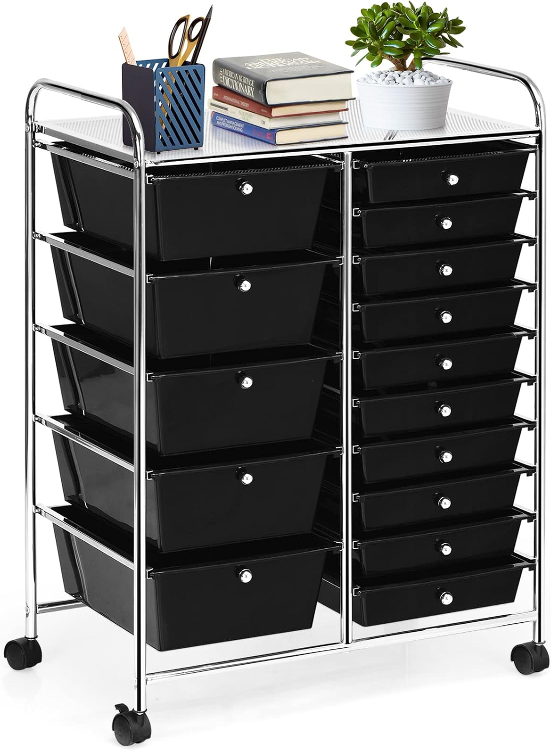 COSTWAY 15 Drawer Rolling Storage Cart for Home and Office Use