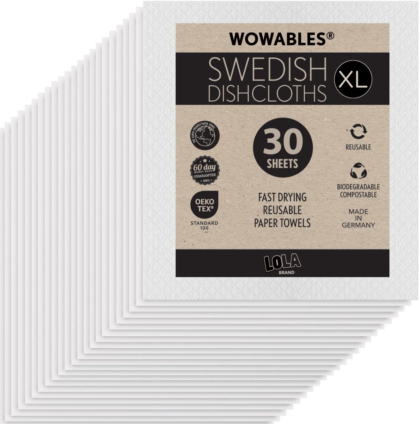 LOLA Wowables XL Swedish Dishcloths - Eco-Friendly Cleaning Cloths