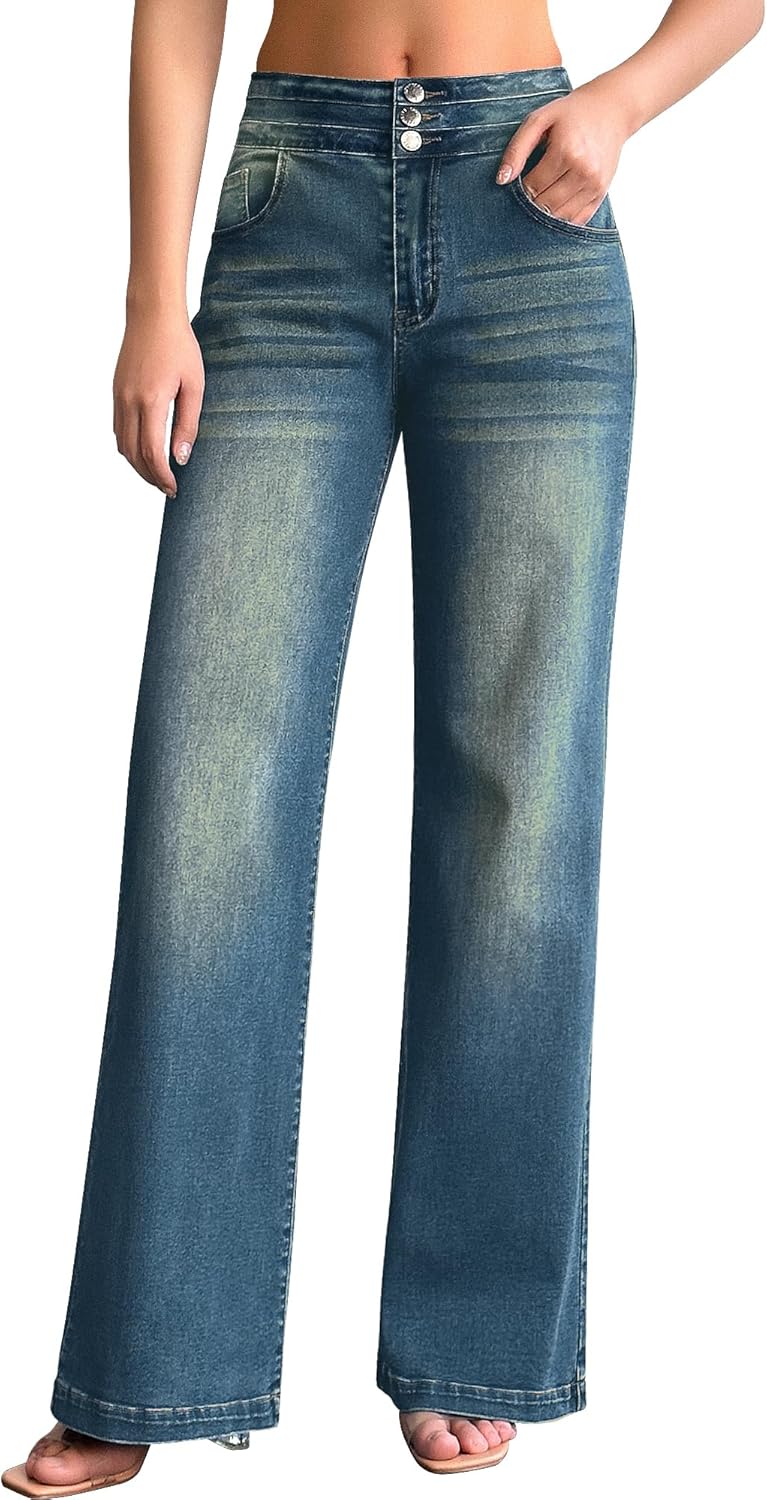 Wide Leg Jeans for Women: Casual High Waisted Stretch Denim