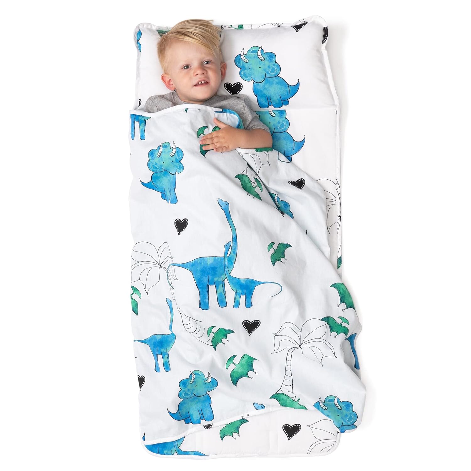 JumpOff Jo Nap Mat for Kids - Cozy Blue Dino Rest Mat