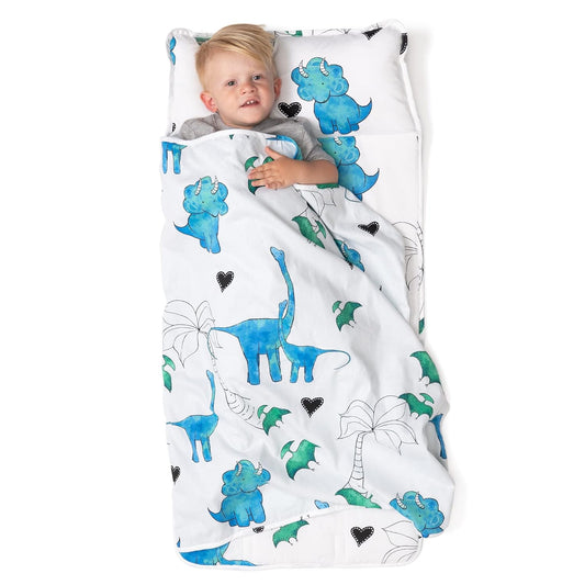 JumpOff Jo Nap Mat for Kids - Cozy Blue Dino Rest Mat