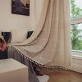 Boho Curtains 108 in Length Lattice Gingham Burlap Embroidery Tassels