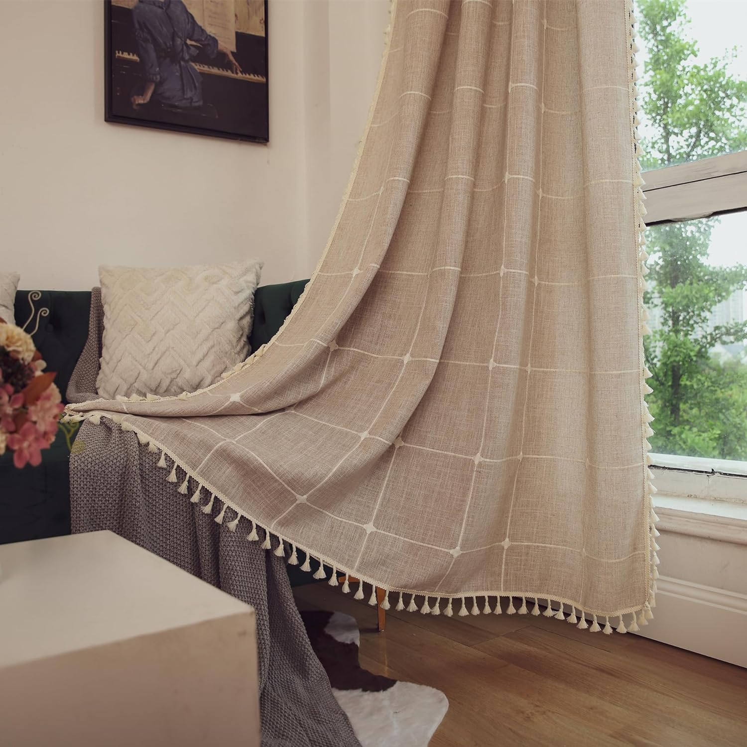 Deeprove Boho Curtains 108 Inches Length Chic Burlap Drapes