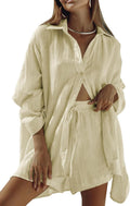 Fixmatti Women 2 Piece Outfits Button Down Blouse and Shorts Set Two