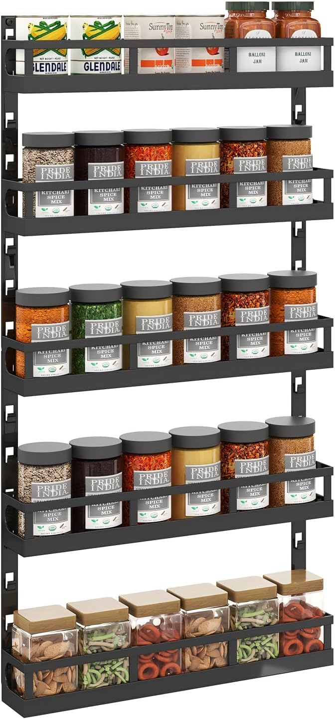 X-cosrack 5-Tier Wall-Mounted Spice Rack Organizer for Kitchen