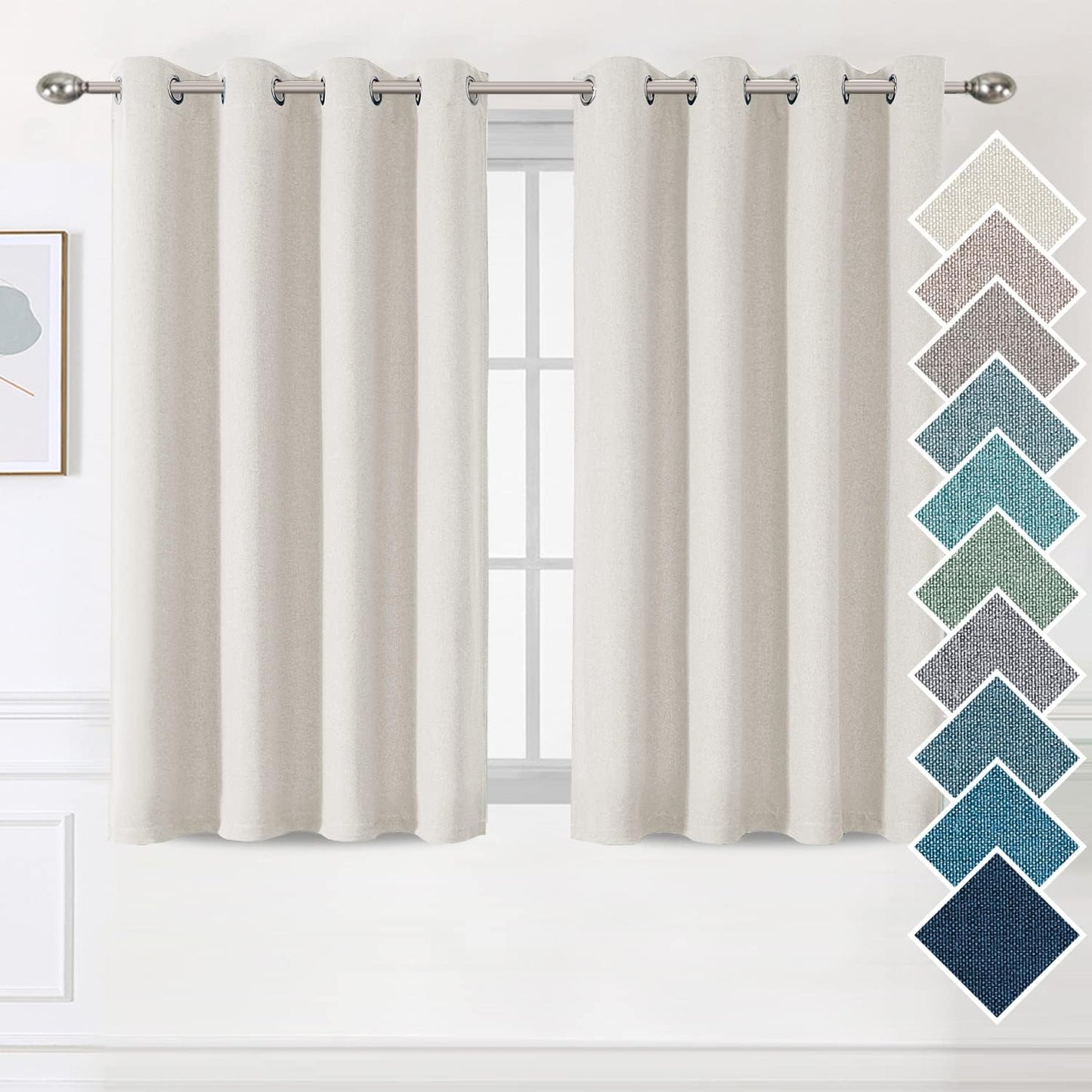 Thermal Insulated Linen Curtains - 2 Panels, 52x45