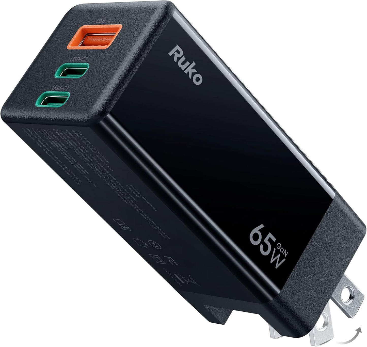 Ruko 65W GaN Fast Charger - 3-Port Powerhouse