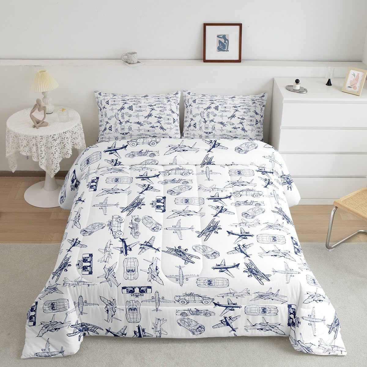 Feelyou Aircraft Bedding Set for Kids with Airplane Print