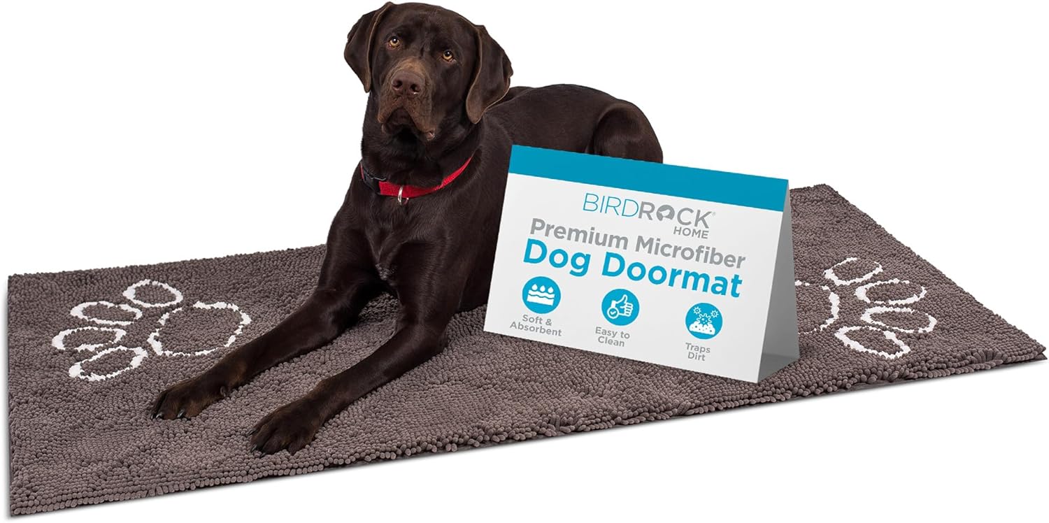Chenille Dog Doormat - Soft Absorbent Microfiber - Grey 60 x 30